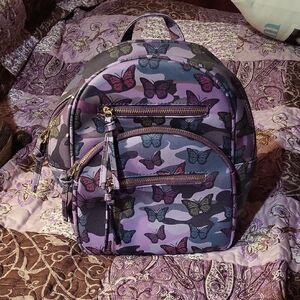 Purple Butterfly Print Women's Backpack